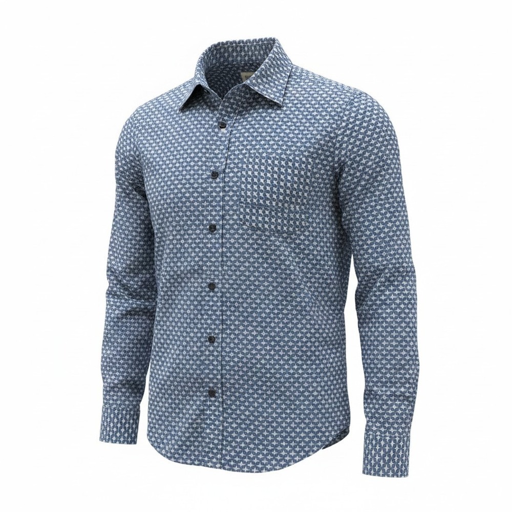 Button Down‎ Shirt Denizen Levi's Small Mens Blue Excellent Geometric Pattern LS